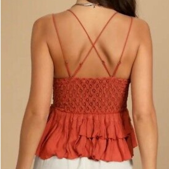 NEW Free People Adella Crochet Lace Ruffled Cami Spaghetti Strap Tank -R… - Picture 2 of 10